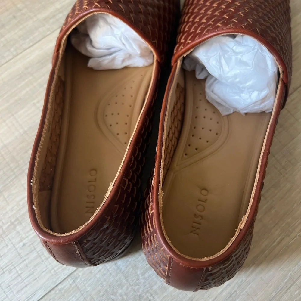 NEW Nisolo Alejandro slip on leather shoe woven brandy - Picture 5 of 13